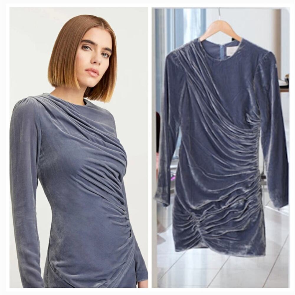 NEW NWT $499 Cinq a Sept Rebeka Blue Velvet Gathered Drape Mini Dress